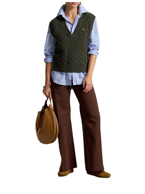 sleeveless pullover senza maniche a trecce olive Polo Ralph Lauren | 211-949994-502OLIVE UMBER HEATHER